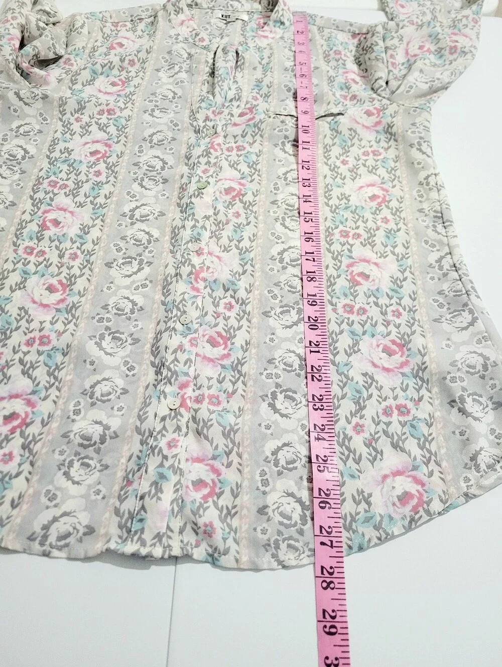 Kut from the Kloth Floral Stripe Blouse in Ivory, Pink, Gray